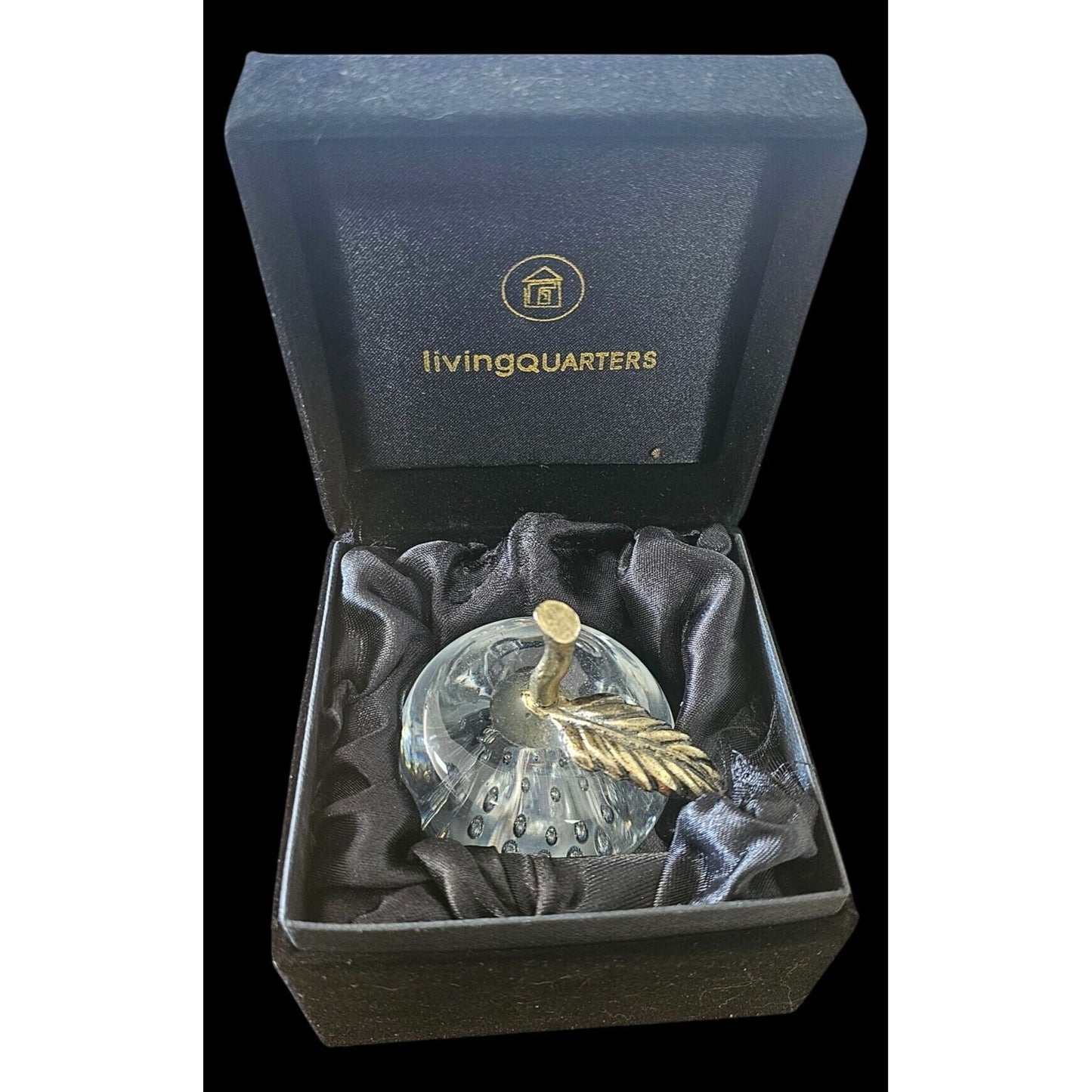 Great City Traders Art Glass Apple Paperweight Brass Stem & Leaf w Box