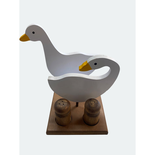 Wooden Goose Napkin Salt & Pepper Shaker Holder With Wood Shakers - Farmhouse Kitchen Decor