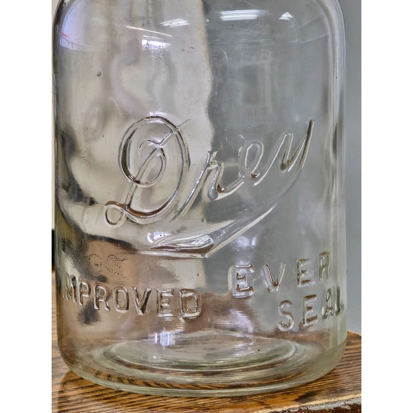 Vintage Drey Quart Clear Glass Jar, Wire Bale Lid 1920s Improved Ever Seal