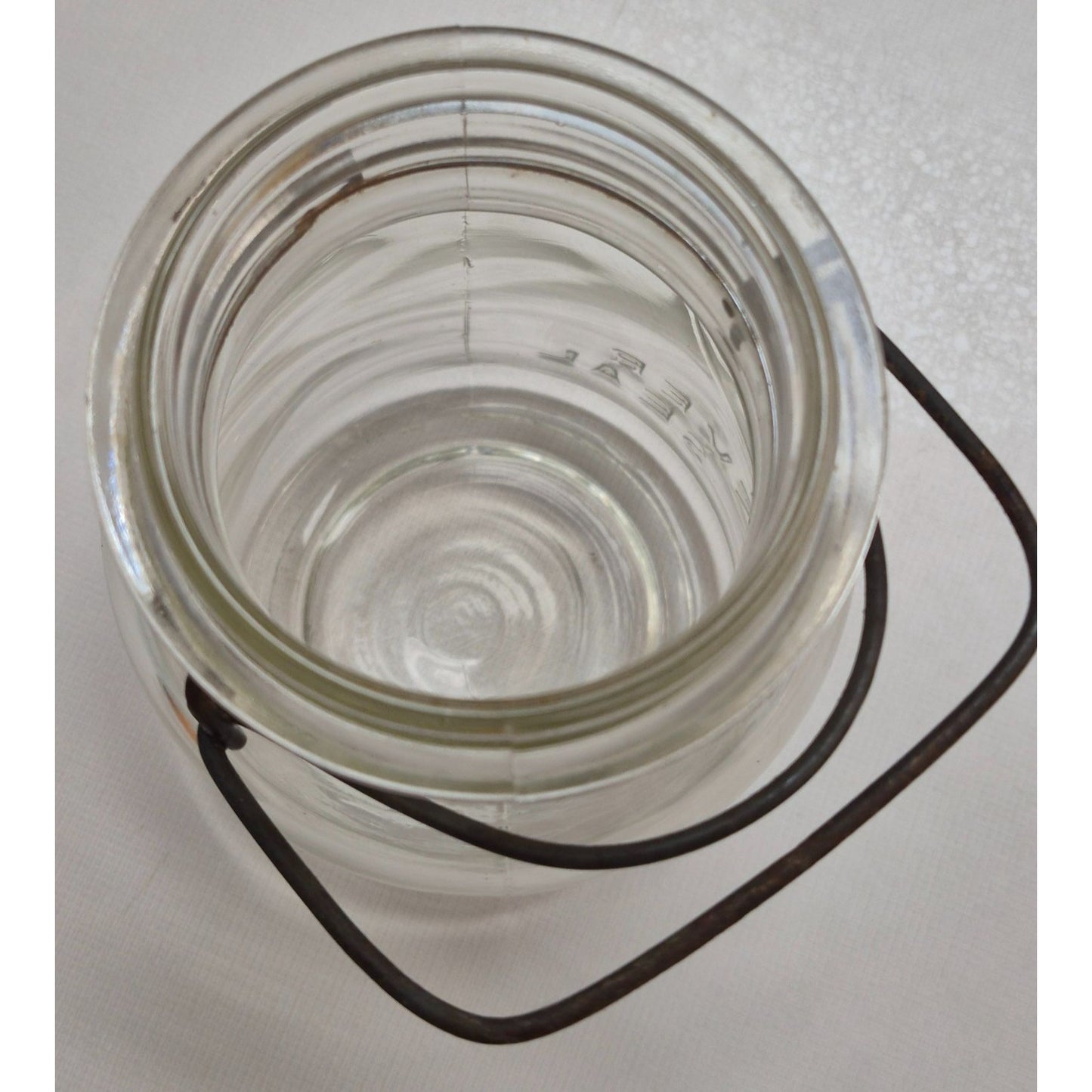 Vintage Drey Quart Clear Glass Jar, Wire Bale Lid 1920s Improved Ever Seal