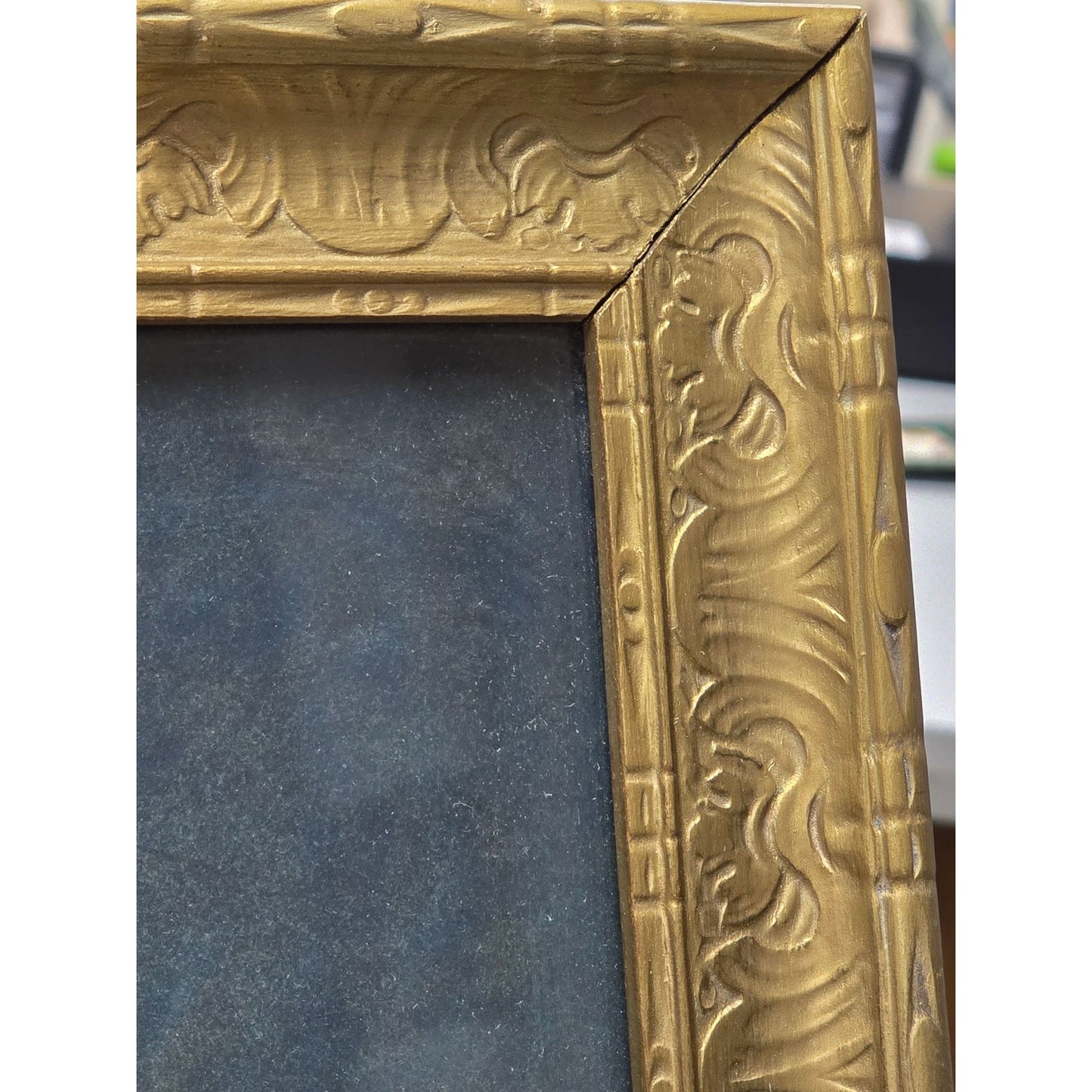 Antique Framed Portrait Young Child With Apple In Gold Gilded Ornate Frame 16"x20" Under Glass