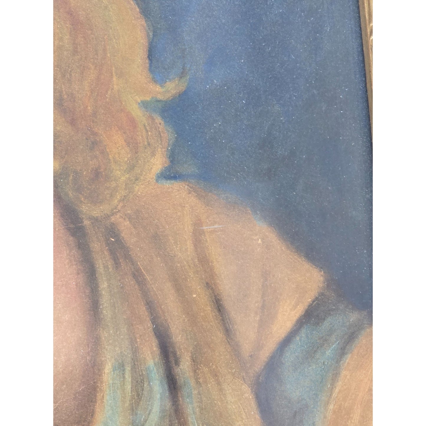 Antique Framed Portrait Young Child With Apple In Gold Gilded Ornate Frame 16"x20" Under Glass