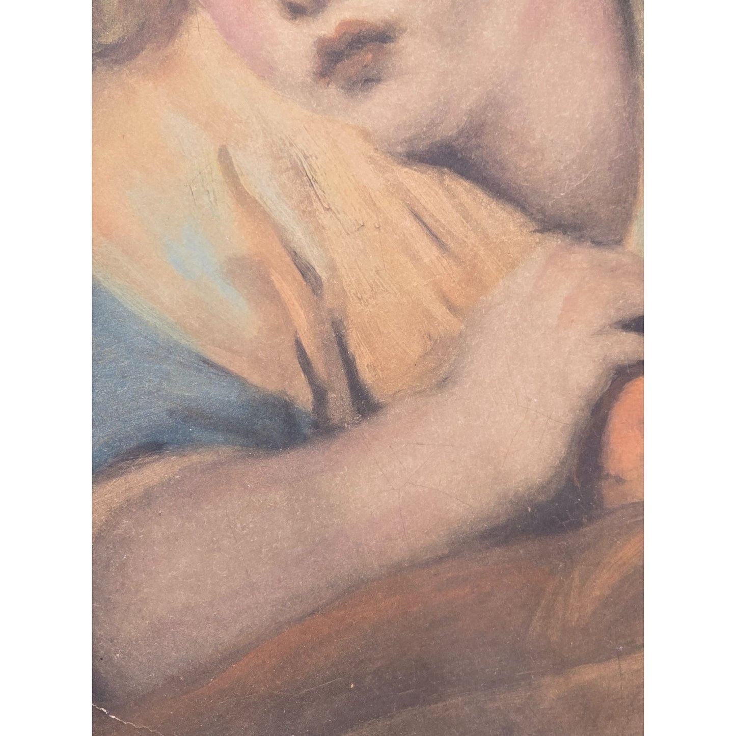 Antique Framed Portrait Young Child With Apple In Gold Gilded Ornate Frame 16"x20" Under Glass