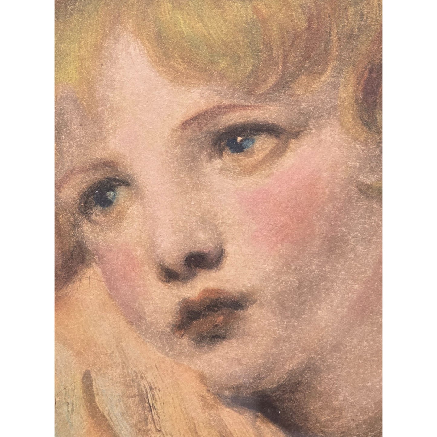 Antique Framed Portrait Young Child With Apple In Gold Gilded Ornate Frame 16"x20" Under Glass