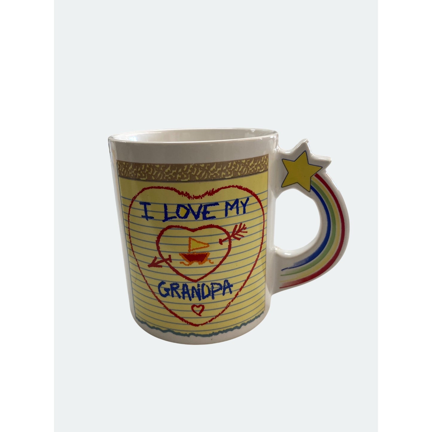 I Love My Grandpa Ceramic Mug With Star Handle - White With Heart Embroidery Design - 10 Oz - Gift For Grandparents