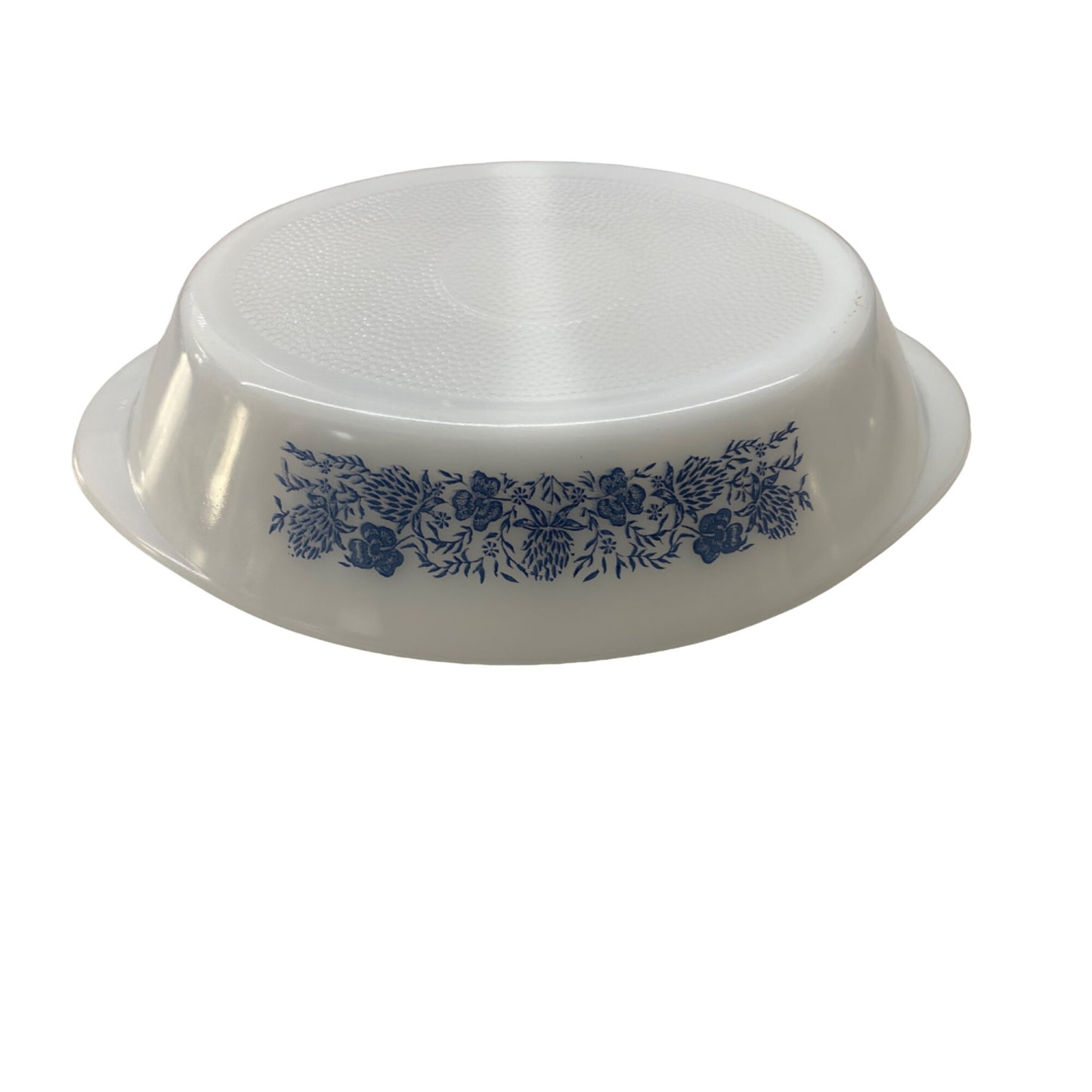 Vintage Glassbake Milk Glass Oval Divided Serving Dish 1.5 Qt White & Blue Floral Design