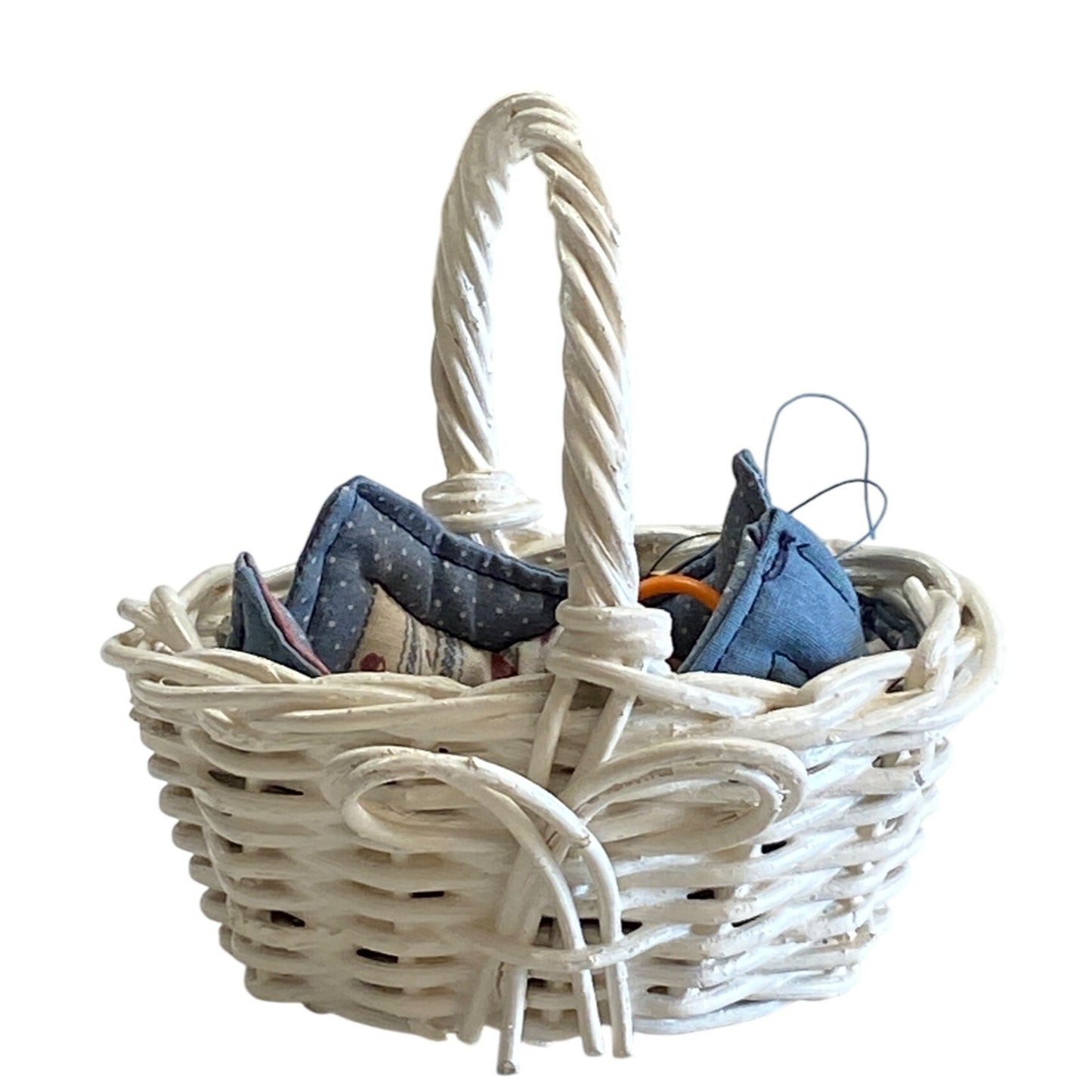 Mini Sewing Basket White Wicker with Liner