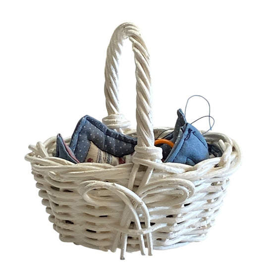 Mini Sewing Basket White Wicker with Liner