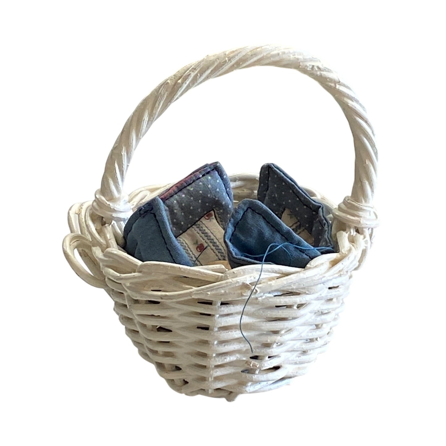 Mini Sewing Basket White Wicker with Liner