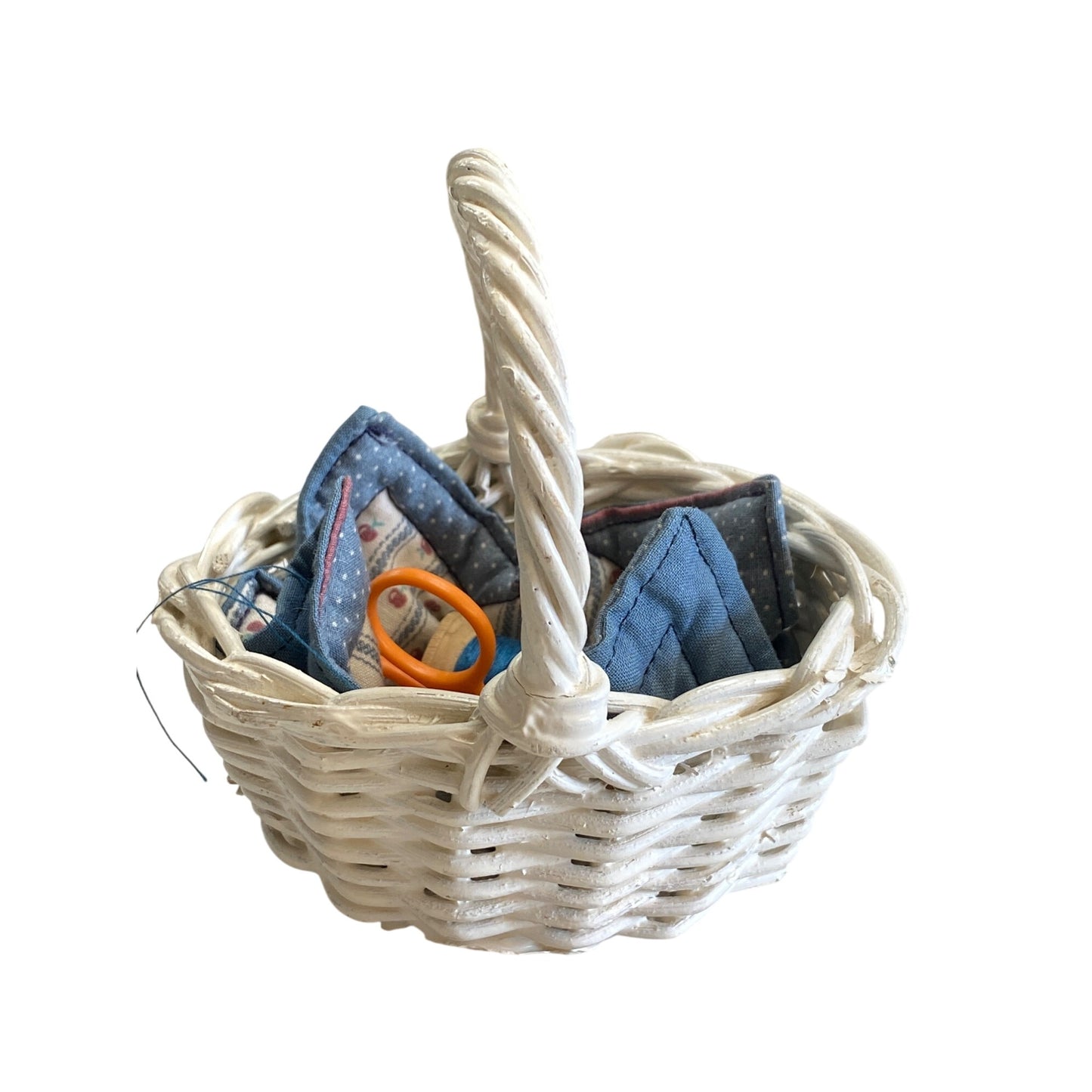 Mini Sewing Basket White Wicker with Liner