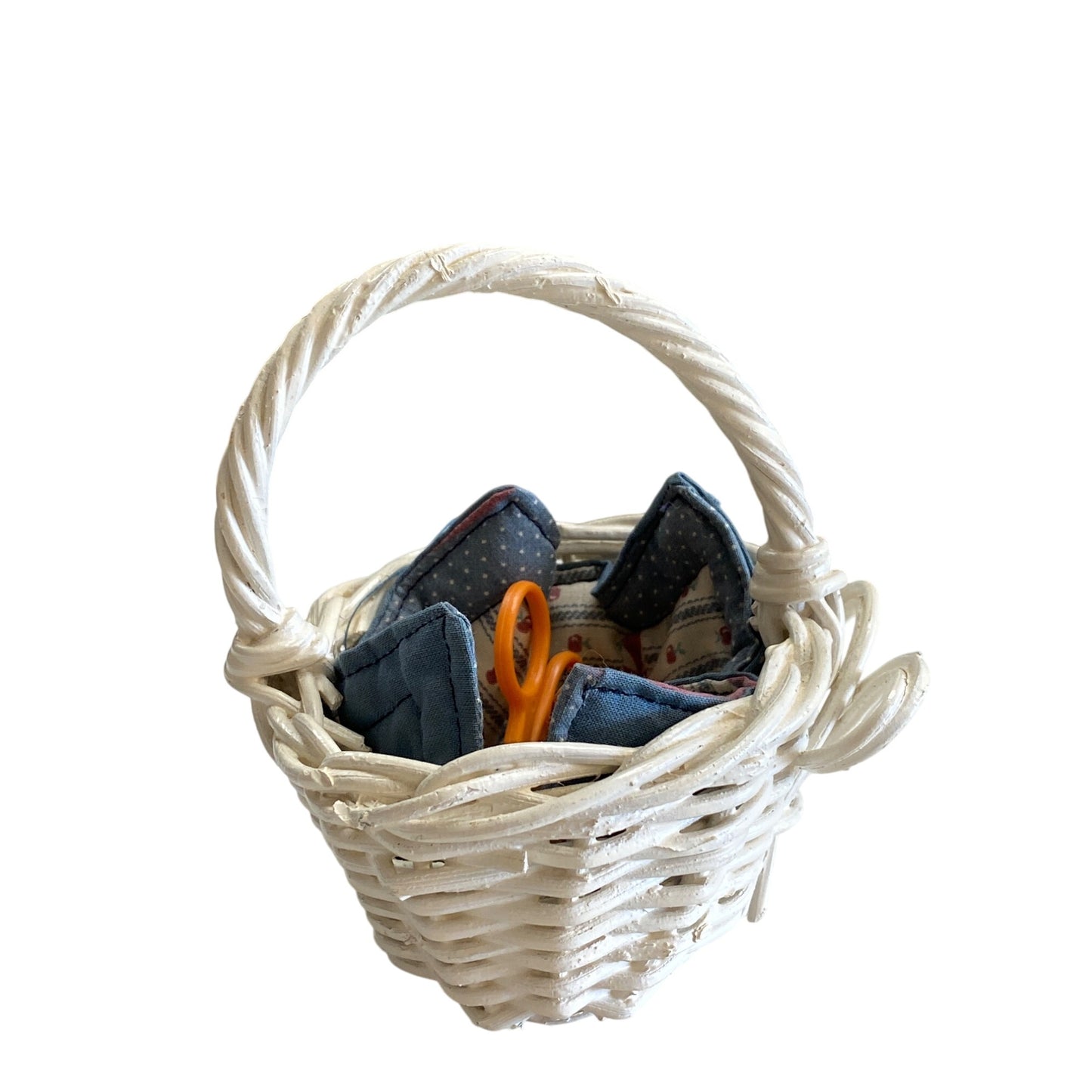 Mini Sewing Basket White Wicker with Liner