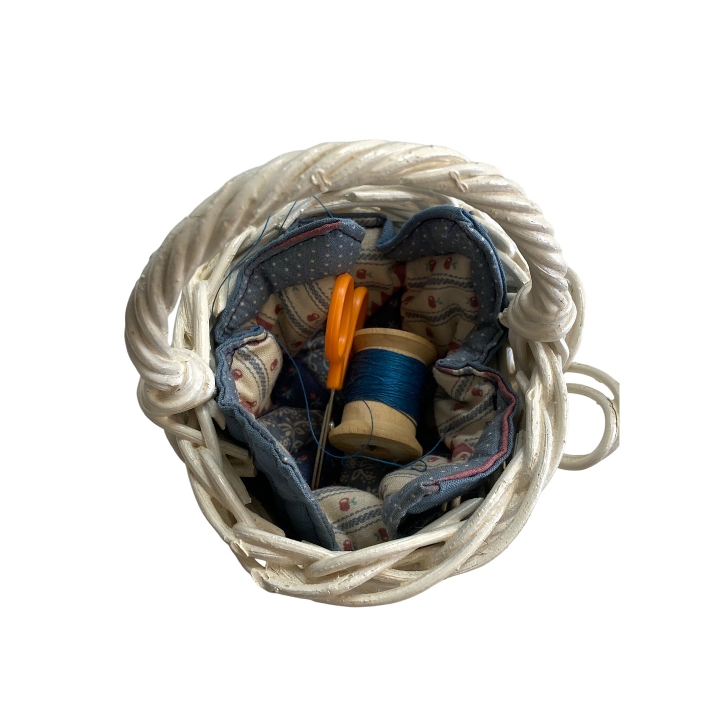 Mini Sewing Basket White Wicker with Liner