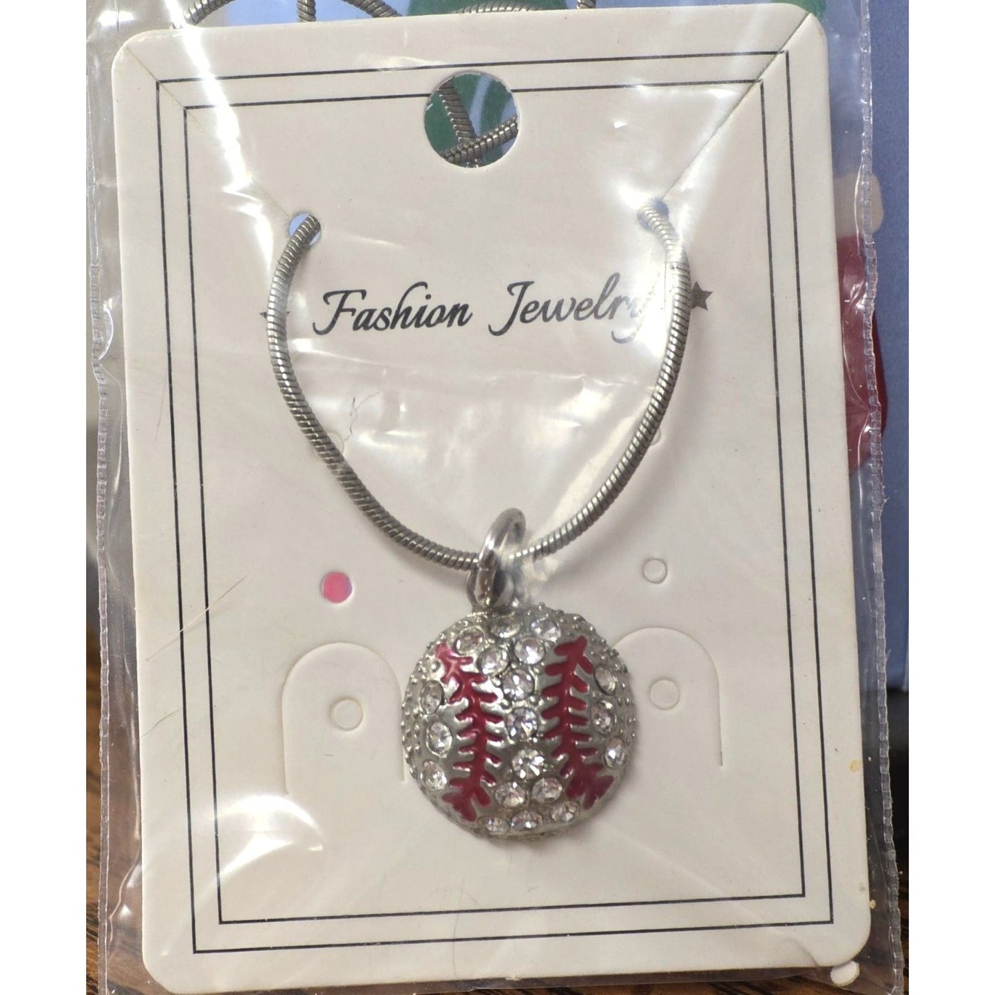 Rhinestone Baseball Pendant Necklace Silver Tone Sports Jewelry Gift