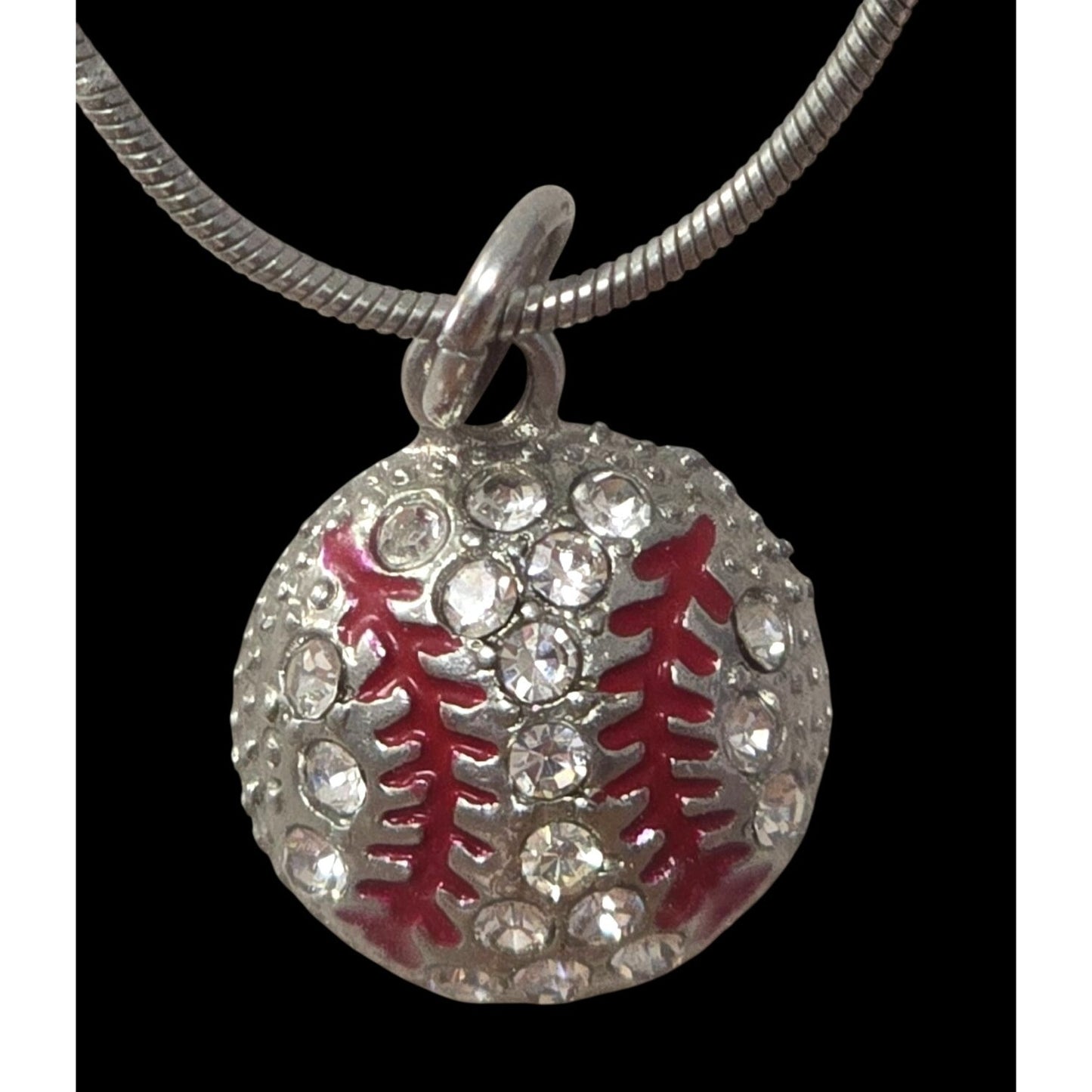Rhinestone Baseball Pendant Necklace Silver Tone Sports Jewelry Gift