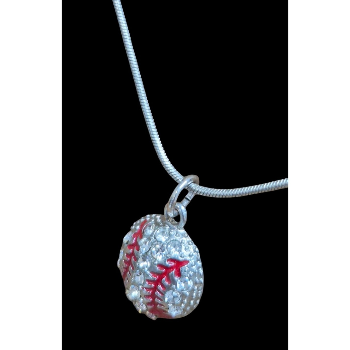 Rhinestone Baseball Pendant Necklace Silver Tone Sports Jewelry Gift