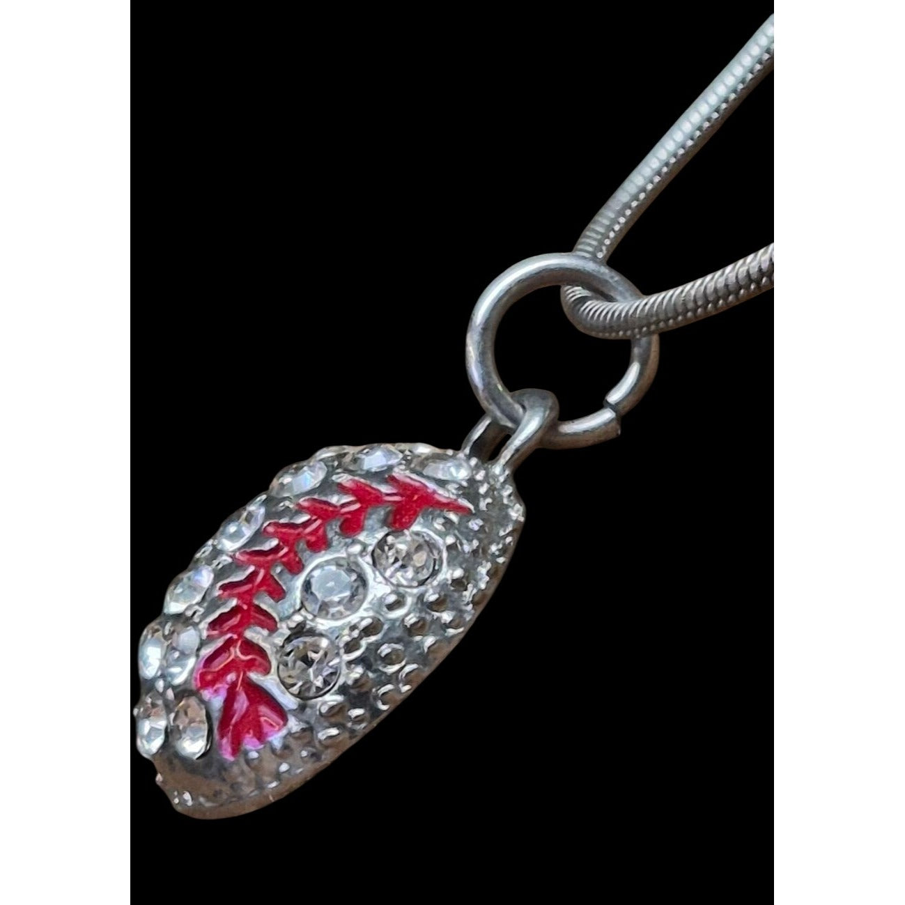 Rhinestone Baseball Pendant Necklace Silver Tone Sports Jewelry Gift