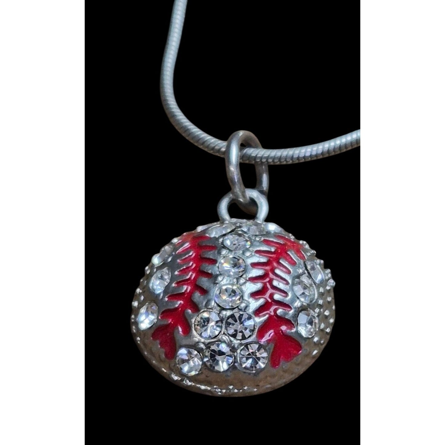 Rhinestone Baseball Pendant Necklace Silver Tone Sports Jewelry Gift