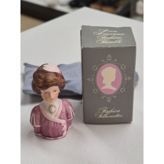 Avon American Fashion Silhouettes Thimble Figurine Pink Vintage Collectible W/Box