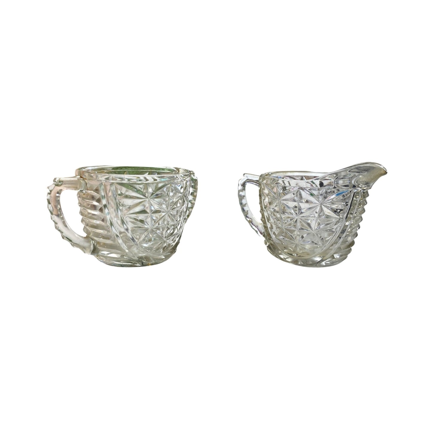 Vintage Diamond Pattern Glass Creamer & Sugar Bowl Set
