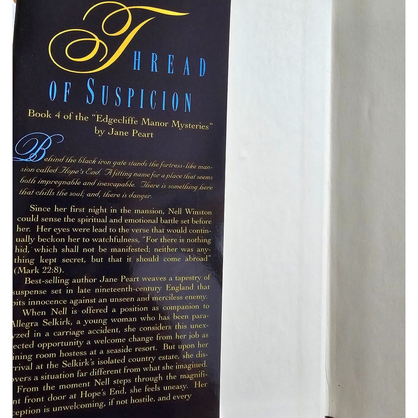 Thread Of Suspicion Hardcover Book By Jane Peart 1998 First Edition Christian Family Book Club
