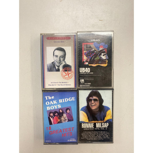 Vintage Cassette Tapes Lot Featuring UB40 Ronnie Milsap Oak Ridge Boys & Faron Young Greatest Hits Collection