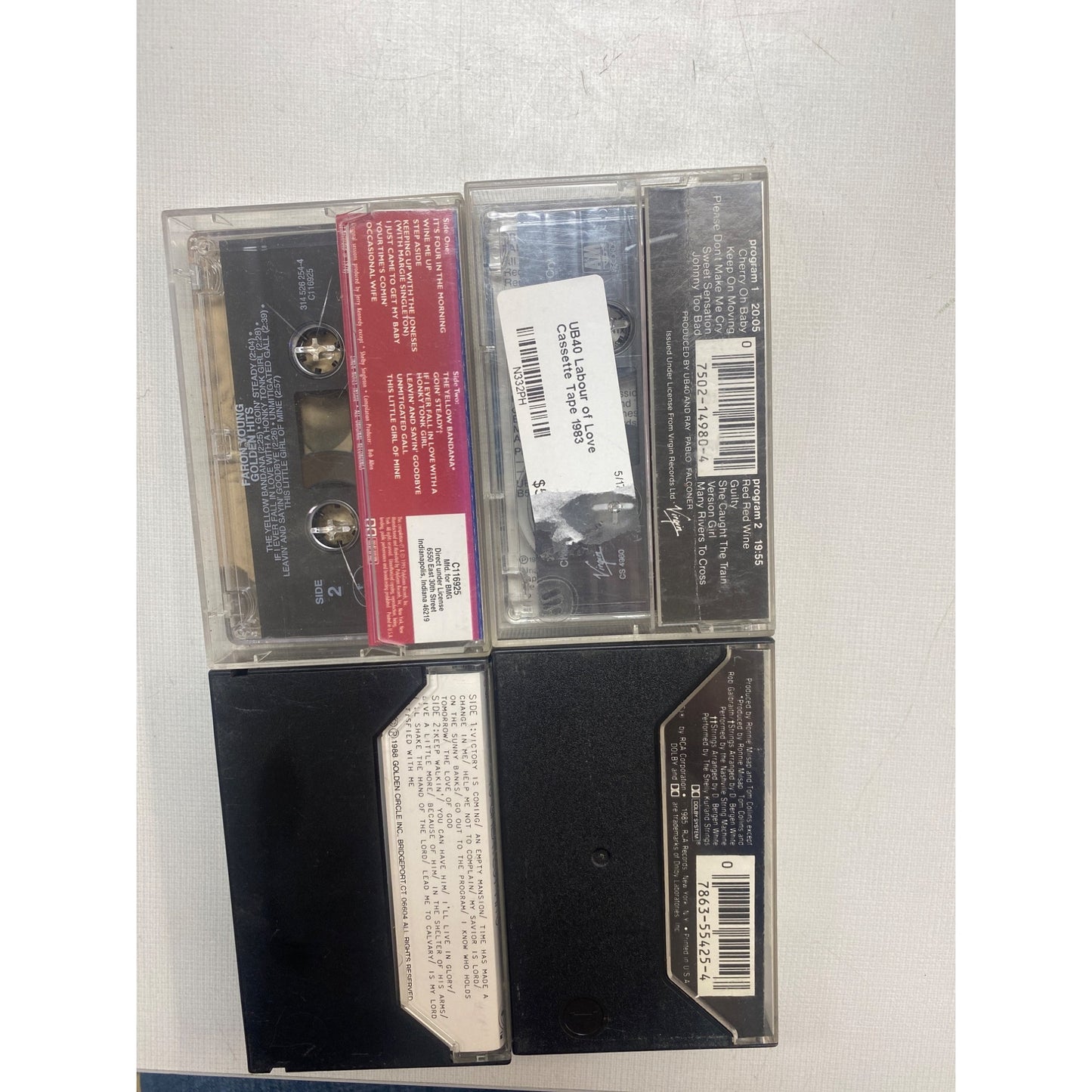 Vintage Cassette Tapes Lot Featuring UB40 Ronnie Milsap Oak Ridge Boys & Faron Young Greatest Hits Collection