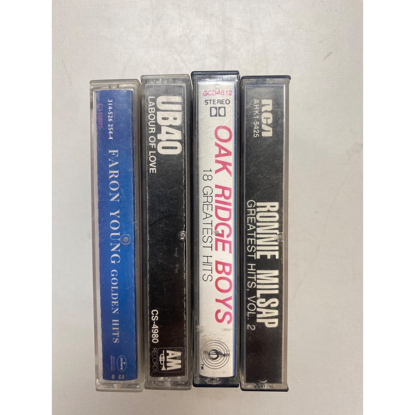 Vintage Cassette Tapes Lot Featuring UB40 Ronnie Milsap Oak Ridge Boys & Faron Young Greatest Hits Collection