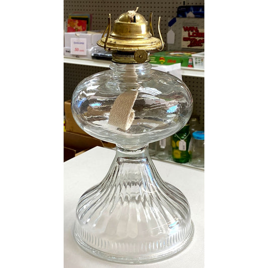 Antique Clear Glass Oil Lamp Eagle Brass Burner P&A Mfg Co 11” Vintage