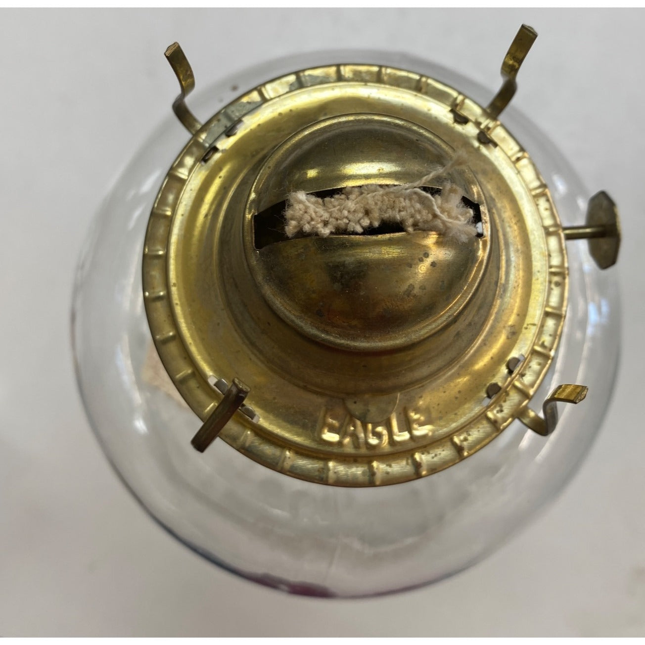 Antique Clear Glass Oil Lamp Eagle Brass Burner P&A Mfg Co 11” Vintage