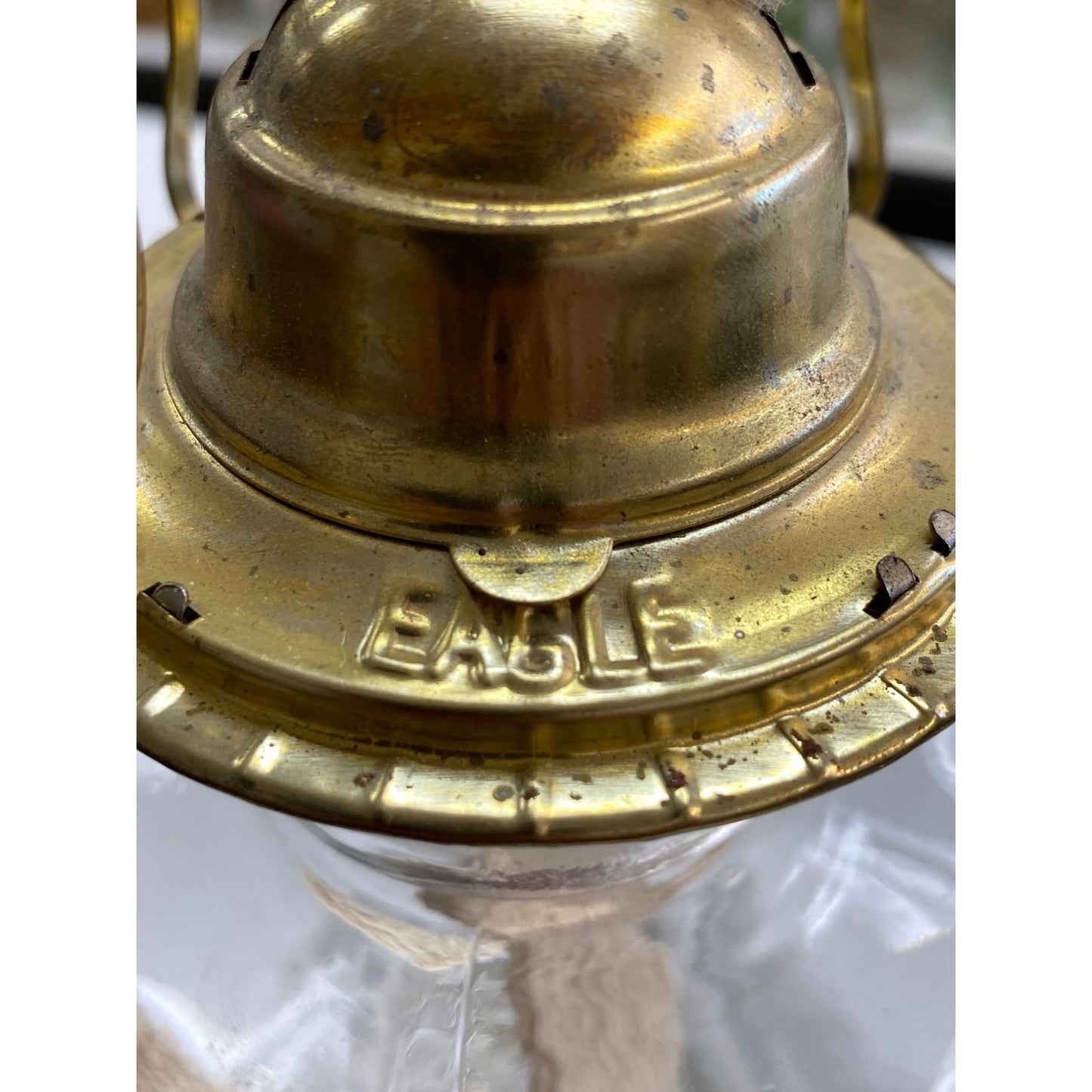 Antique Clear Glass Oil Lamp Eagle Brass Burner P&A Mfg Co 11” Vintage