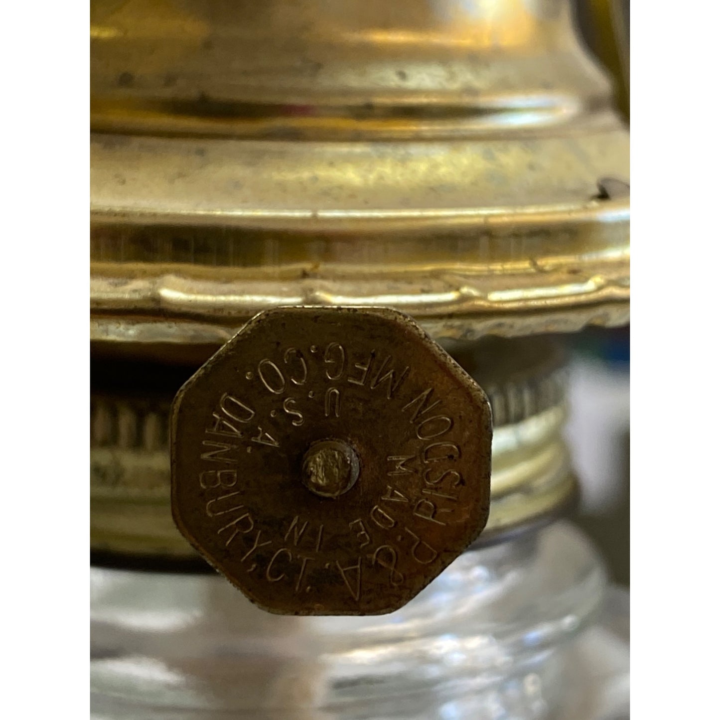 Antique Clear Glass Oil Lamp Eagle Brass Burner P&A Mfg Co 11” Vintage