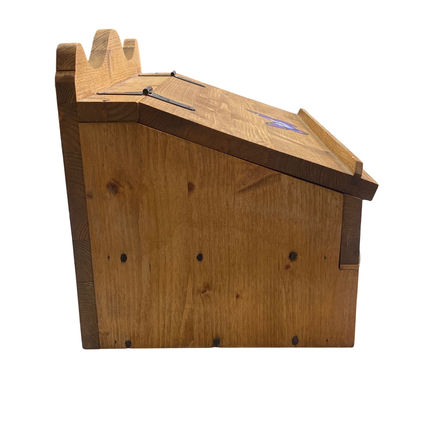 Handmade Wood Organizer Box Butterfly Lid Hinged Top & 2 Drawers Rustic