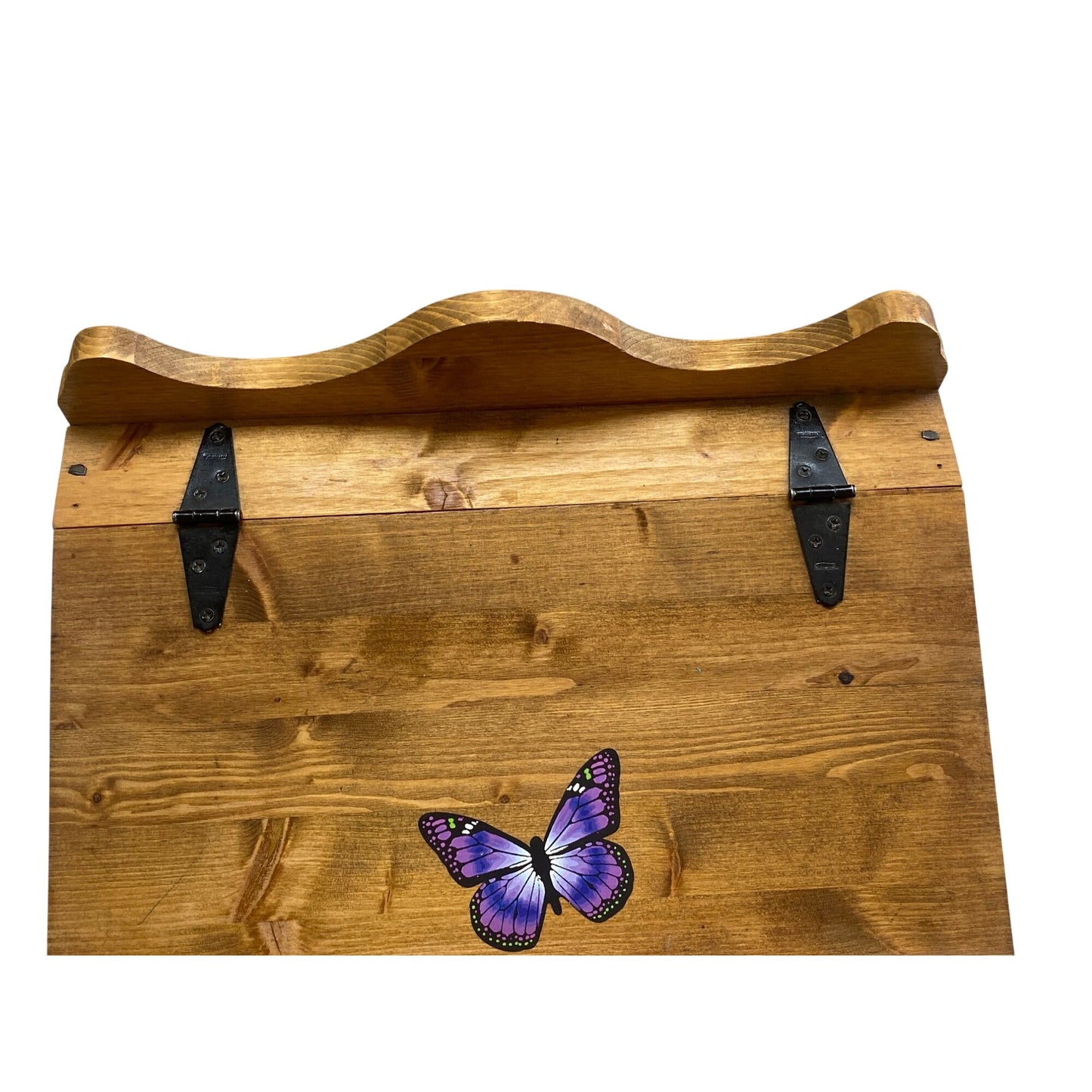 Handmade Wood Organizer Box Butterfly Lid Hinged Top & 2 Drawers Rustic
