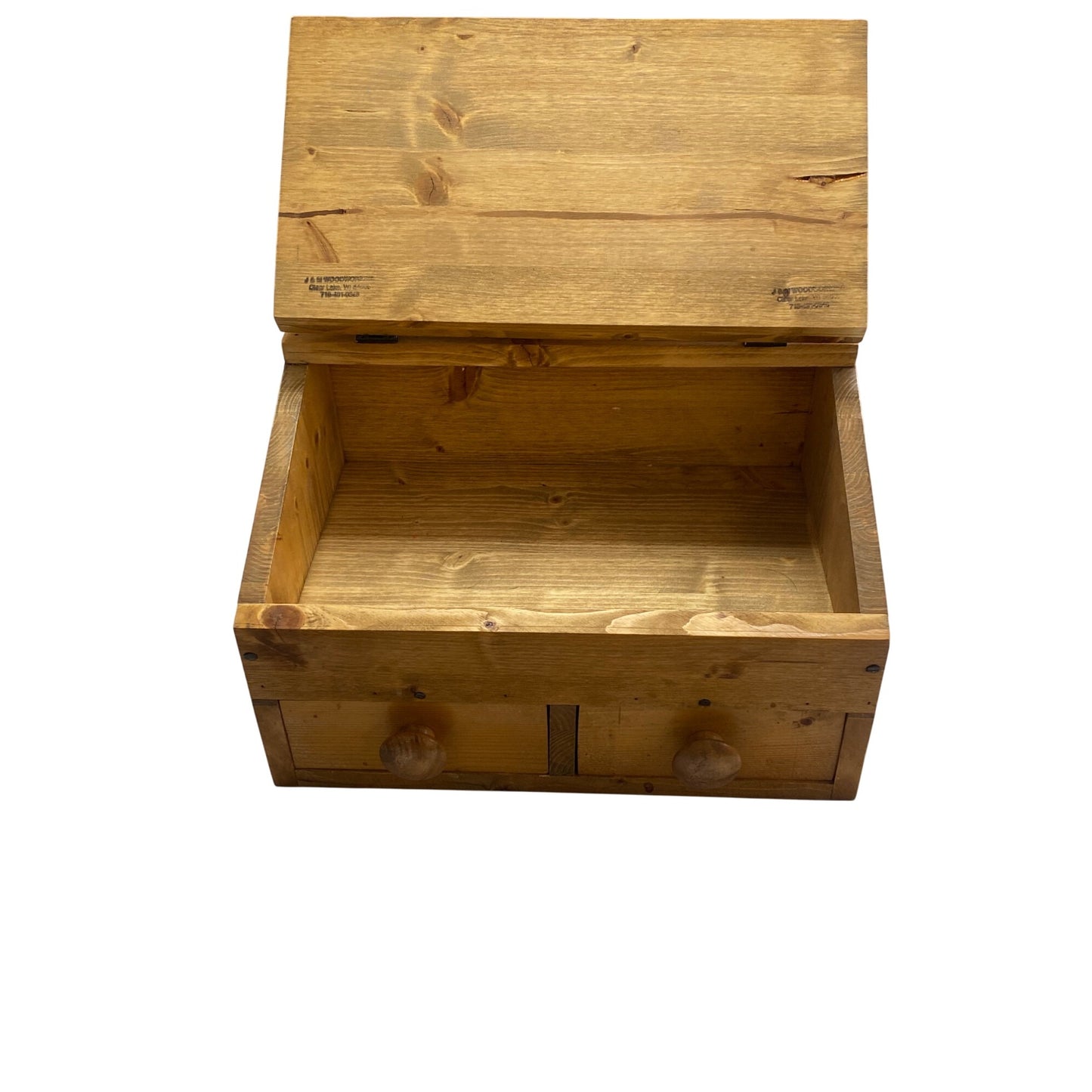 Handmade Wood Organizer Box Butterfly Lid Hinged Top & 2 Drawers Rustic