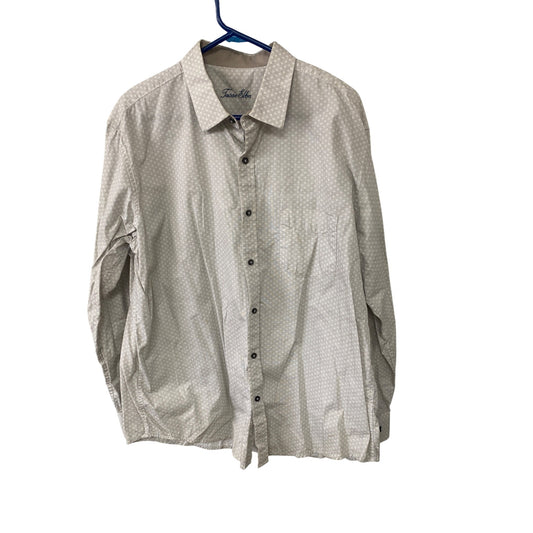 Tasso Elba Mens XL Beige Patterned 100% Cotton Long Sleeve Button-Up Shirt Made In Vietnam