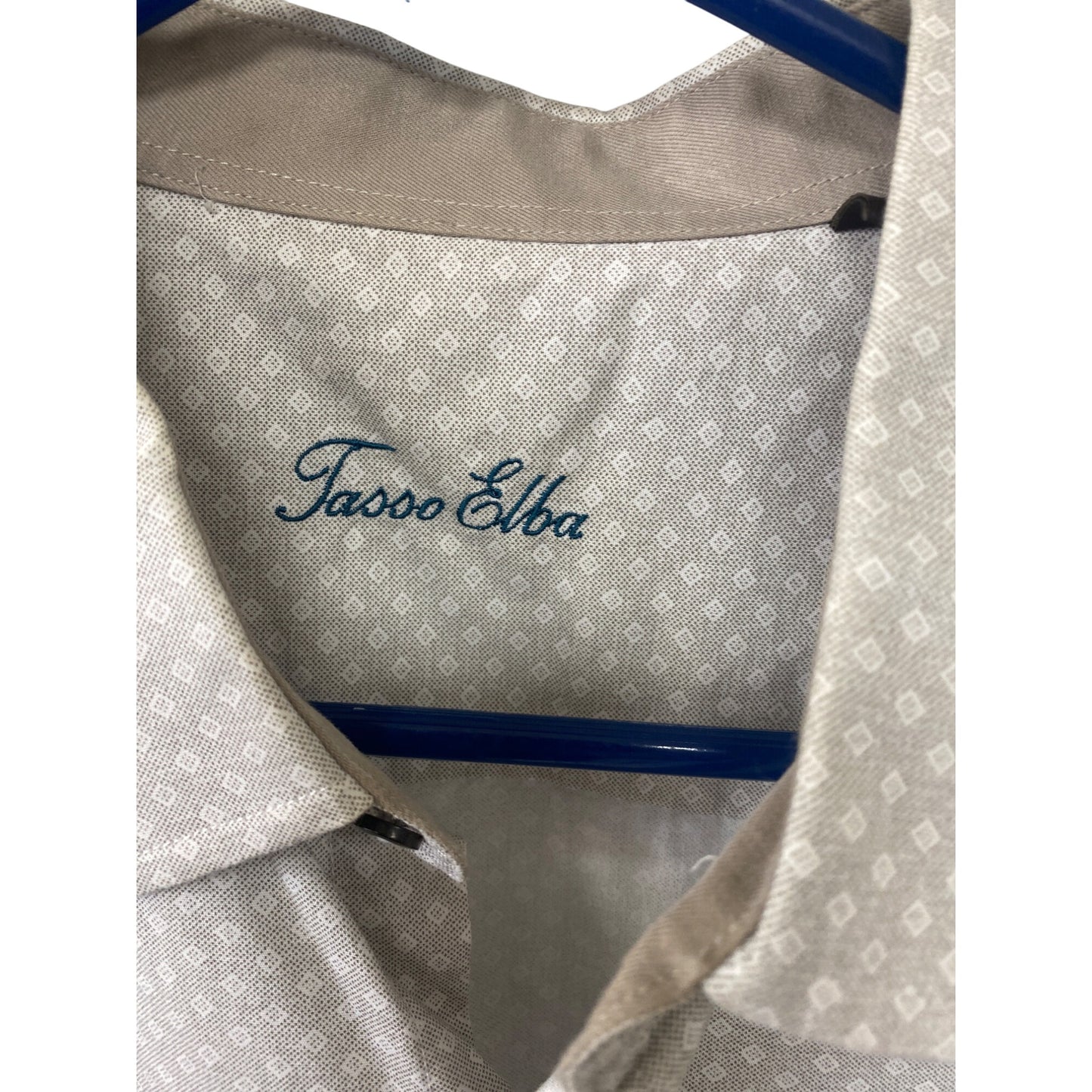 Tasso Elba Mens XL Beige Patterned 100% Cotton Long Sleeve Button-Up Shirt Made In Vietnam