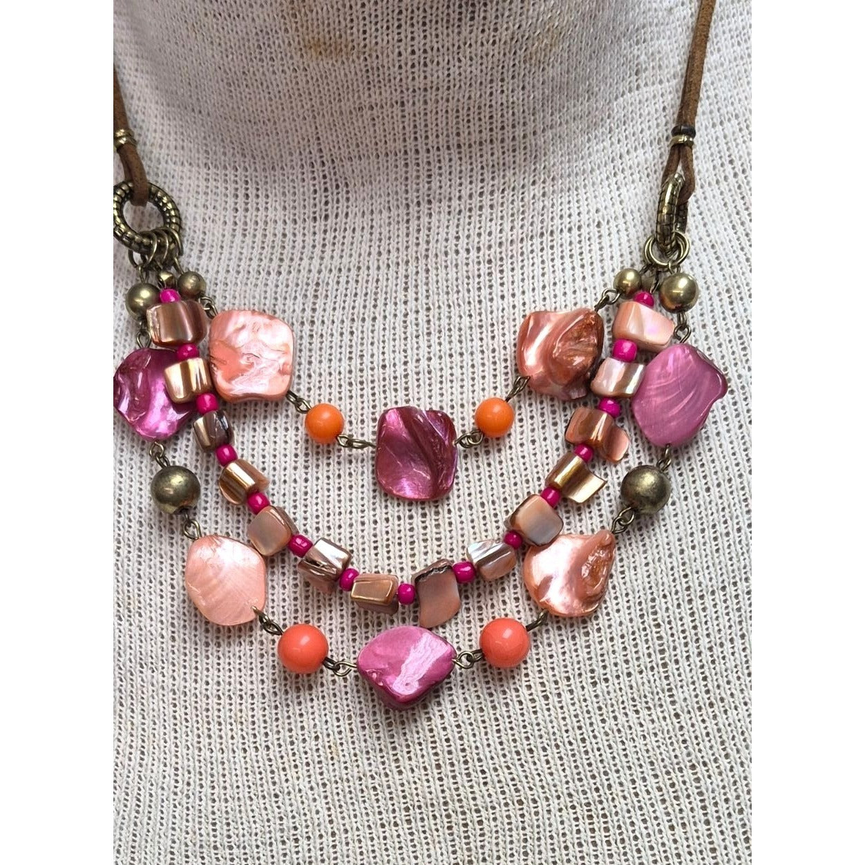 Vintage Beaded Necklace Pink Peach Purple Boho Jewelry