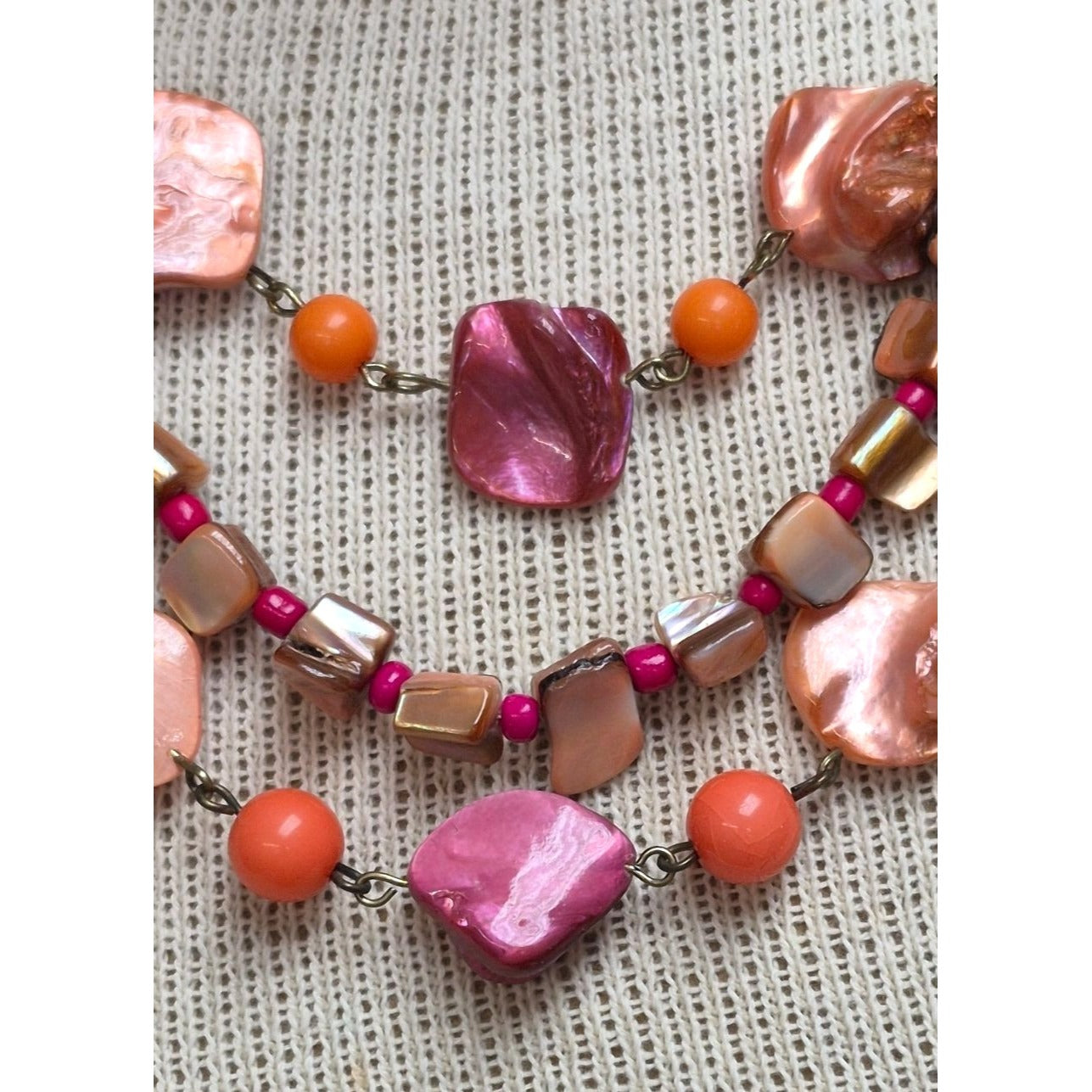 Vintage Beaded Necklace Pink Peach Purple Boho Jewelry