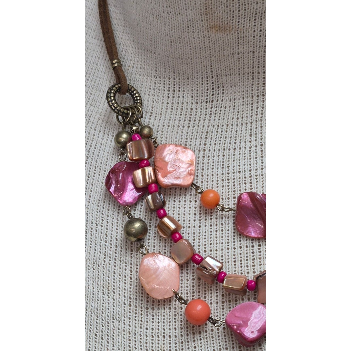 Vintage Beaded Necklace Pink Peach Purple Boho Jewelry