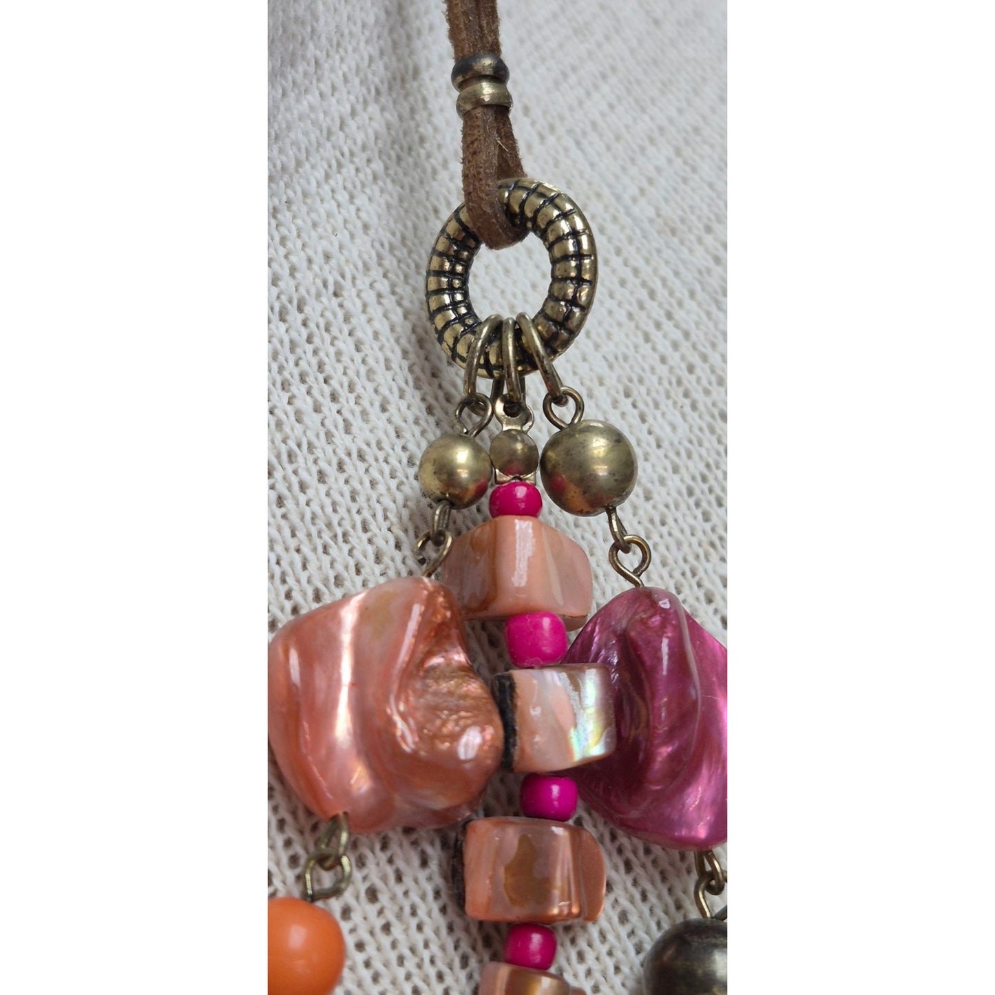 Vintage Beaded Necklace Pink Peach Purple Boho Jewelry