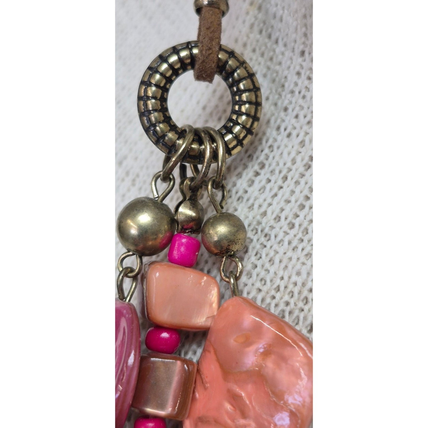 Vintage Beaded Necklace Pink Peach Purple Boho Jewelry