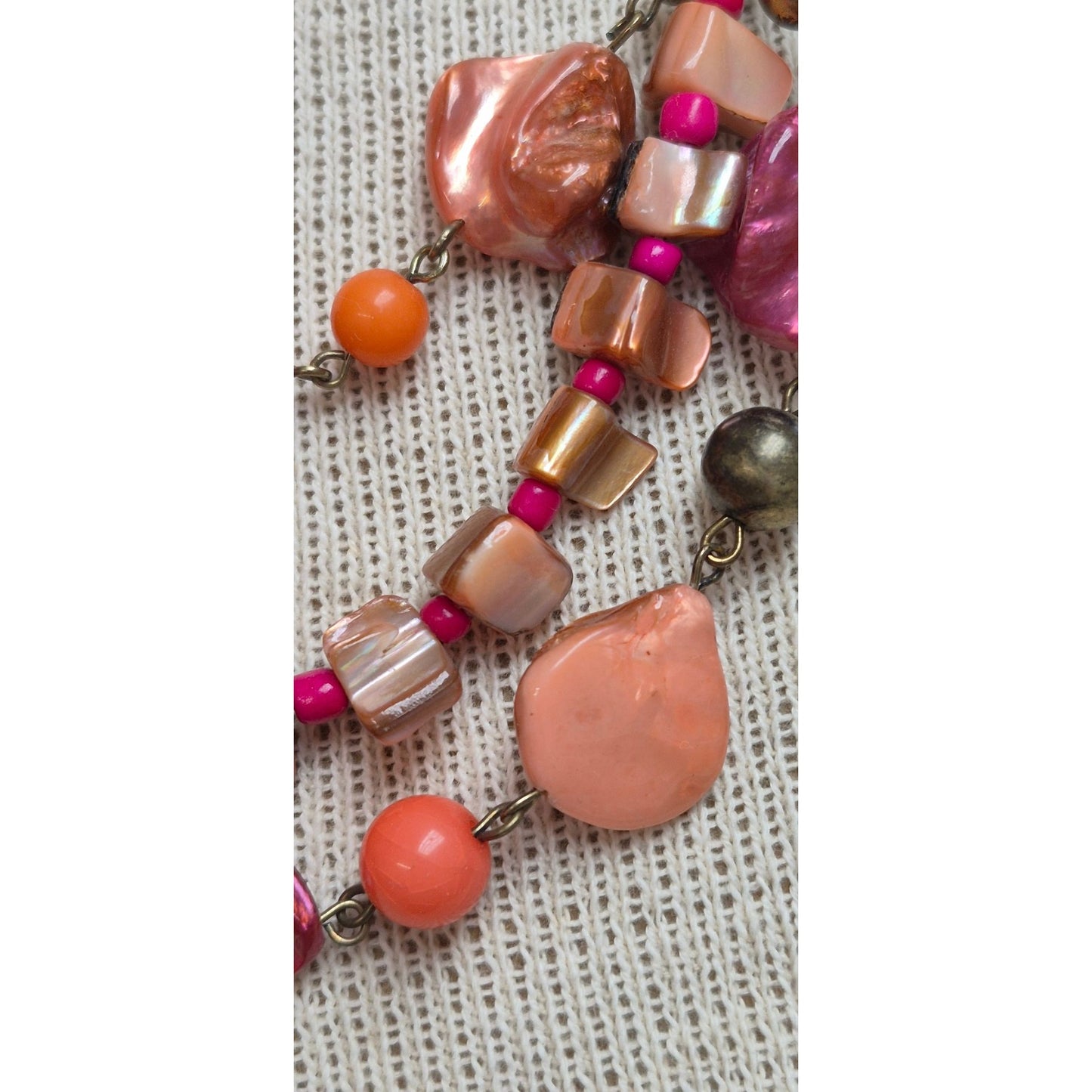 Vintage Beaded Necklace Pink Peach Purple Boho Jewelry