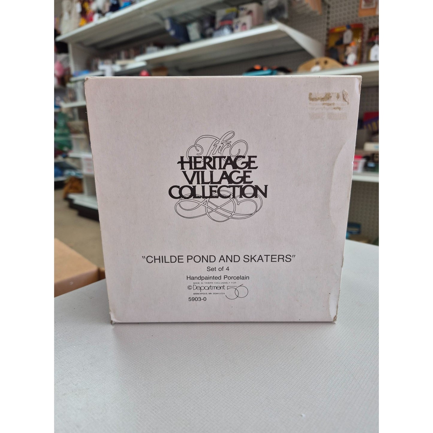 The Heritage Village Collection "Childe Pond And Skaters" Handpainted Porcelain Set Of 4 By Department 56