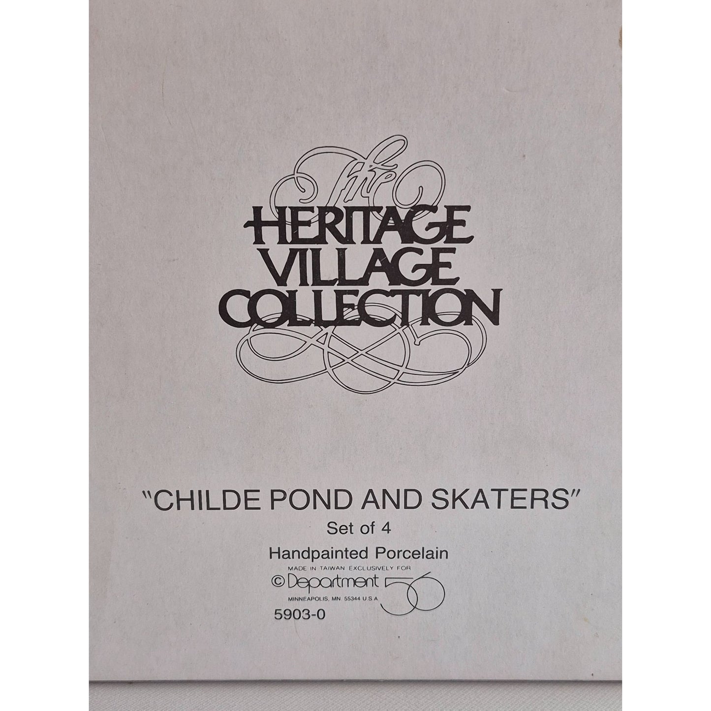 The Heritage Village Collection "Childe Pond And Skaters" Handpainted Porcelain Set Of 4 By Department 56