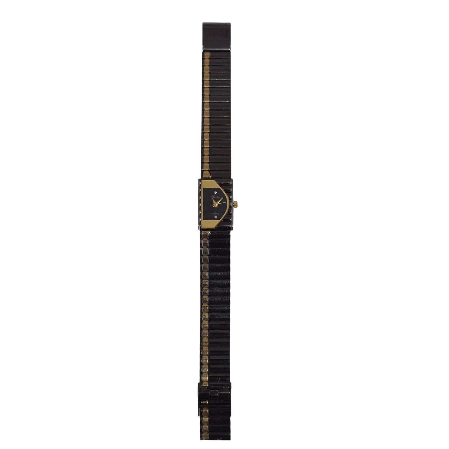 Ladies Vintage Ronica Quartz Wristwatch With New Battery Stainless Steel Band Black & Gold Design In Box