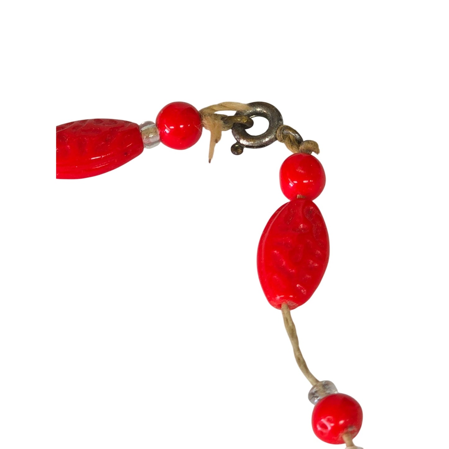 Vintage Red Oval & Round Bead Necklace