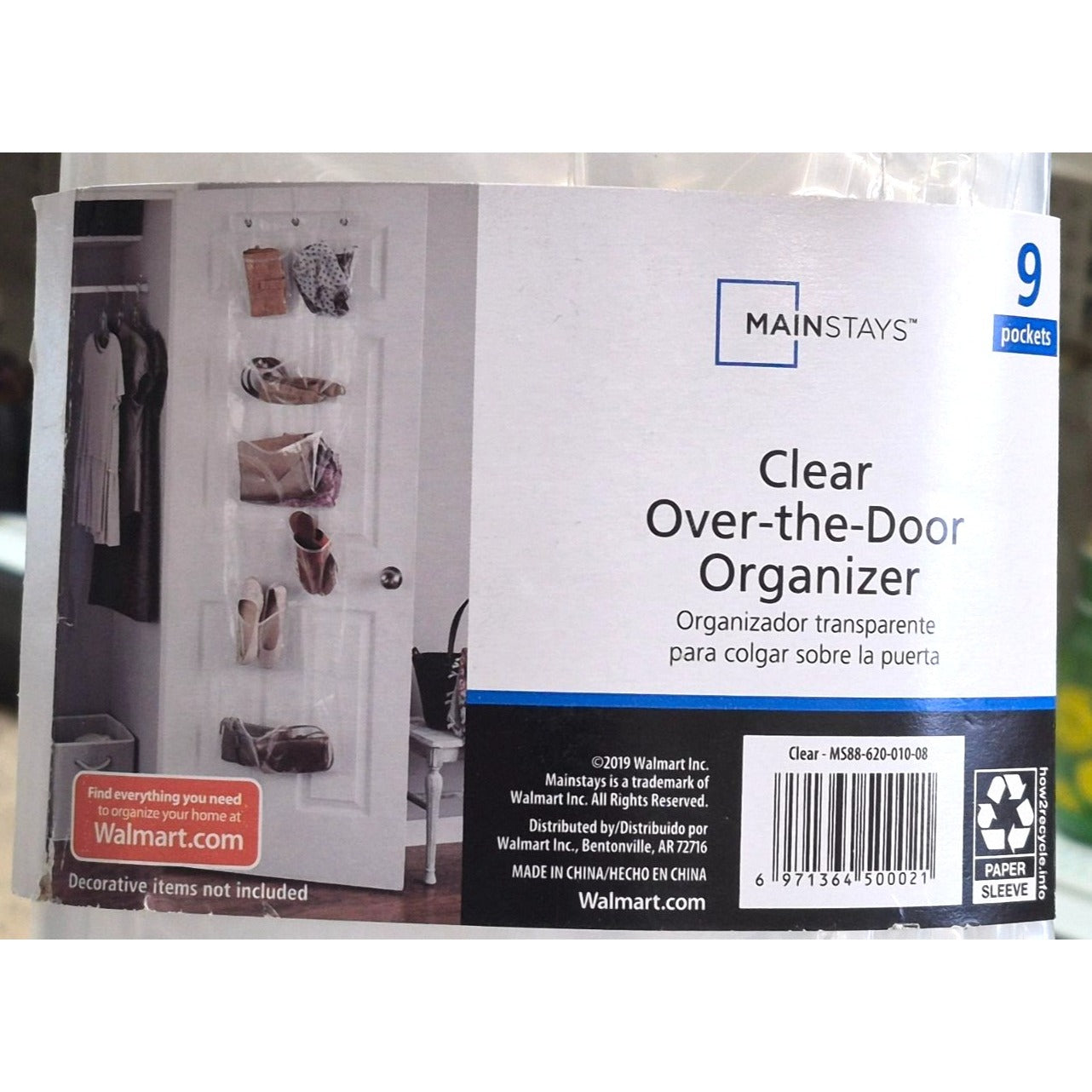 Mainstays Clear Over-The-Door Organizer 9 Pockets