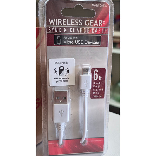 Wireless Gear 6 Ft Micro USB Sync & Charge Cable