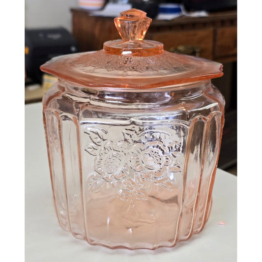 Vintage Pink Depression Glass Biscuit Jar