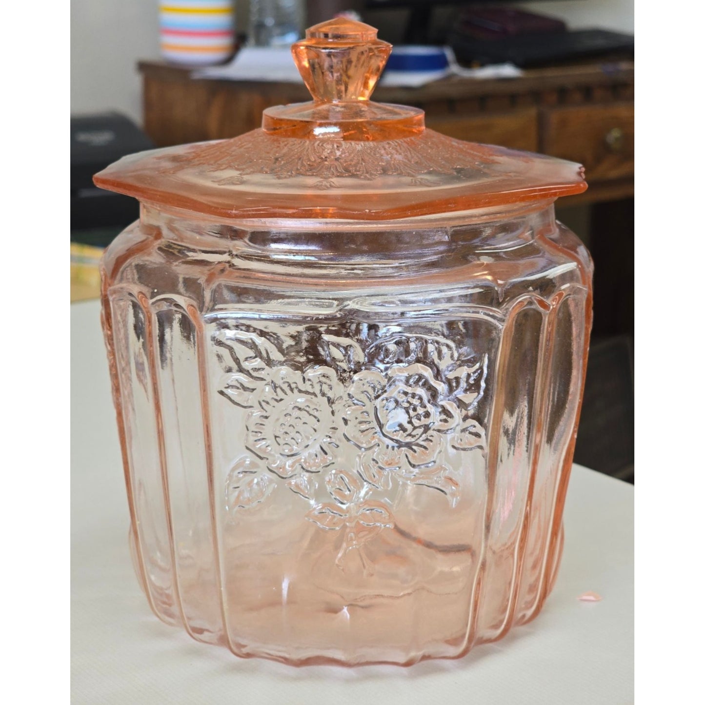 Vintage Pink Depression Glass Biscuit Jar